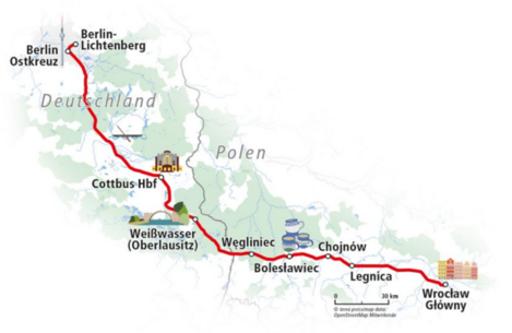 Die Route des Kulturzugs zwischen Berlin und Breslau